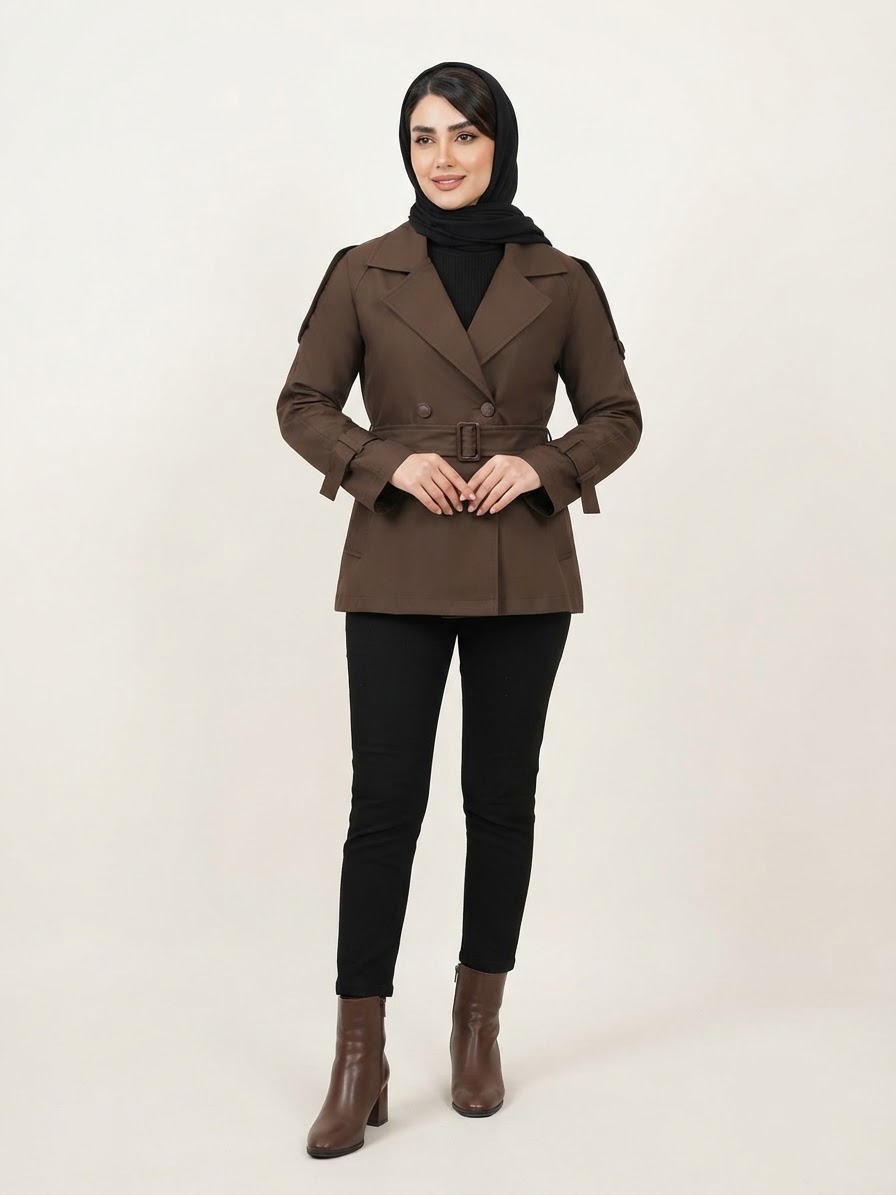 بارونی کوتاه کمربند دار کد ۴۰۵۵۷